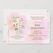 Invitation Verset de dédicace de bébé à la croix florale aqua (Devant)