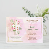Invitation Verset de dédicace de bébé à la croix florale aqua (Debout devant)