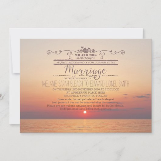 Invitation Version 2 Sunset Beach Destination Wedding (Devant)