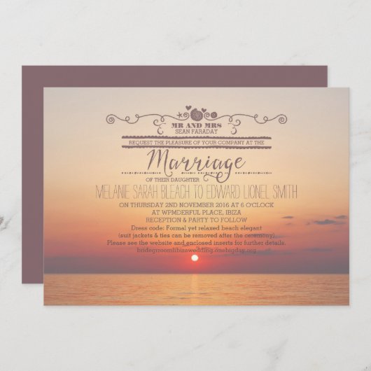Invitation Version 2 Sunset Beach Destination Wedding (Devant / Derrière)