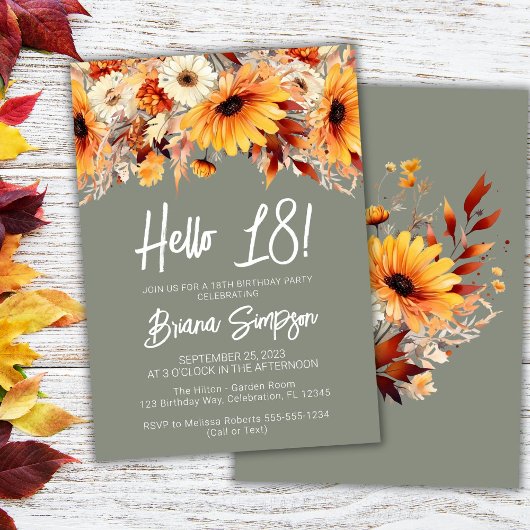 Invitation Vert 18e anniversaire automne floral