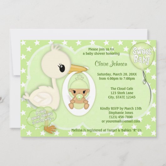 Invitation VERT 3B d'invitation de baby shower de la (Devant)