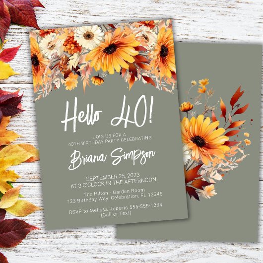 Invitation Vert 40e anniversaire automne floral