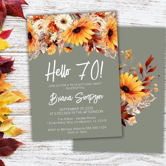 Invitation Vert 70e anniversaire automne floral