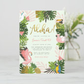 Invitation Vert | Aloha Hawaii Tropical Gold Birthday Party (Debout devant)