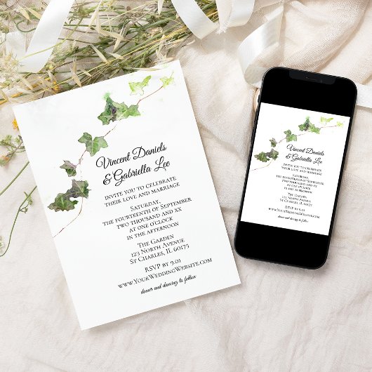 Invitation Vert anglais Vin Vin Mariage d'aquarelle