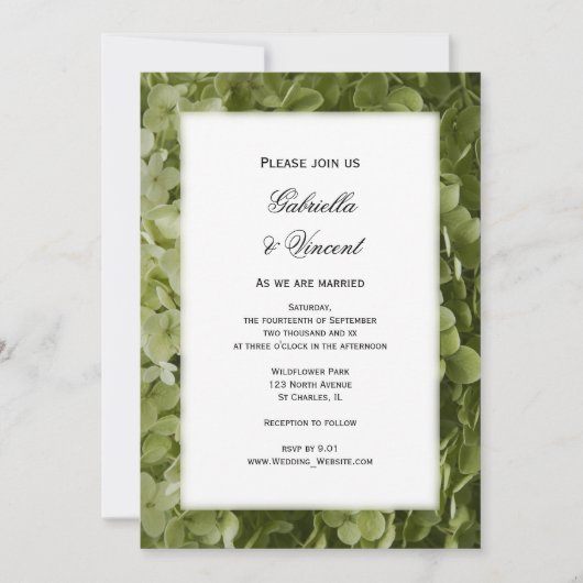 Invitation Vert Annabelle Hydrangea Fleurs Mariage (Devant)
