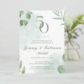 Invitation Vert aquarelle Feuille 50e anniversaire Mariage (Debout devant)