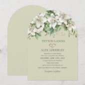 Invitation Vert Aquarelle Feuille Blanc Floral Or Mariage (Devant / Derrière)