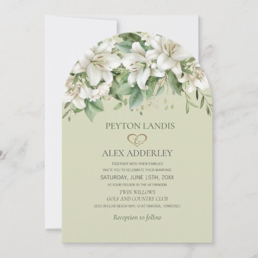Invitation Vert Aquarelle Feuille Blanc Floral Or Mariage (Devant)