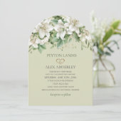 Invitation Vert Aquarelle Feuille Blanc Floral Or Mariage (Debout devant)