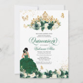 Invitation Vert aquarelle Fleurs papillon Quinceanera (Devant)