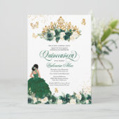 Invitation Vert aquarelle Fleurs papillon Quinceanera (Debout devant)