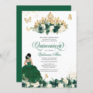 Invitation Vert aquarelle Fleurs papillon Quinceanera 