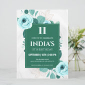 Invitation Vert aquarelle Floral 11e anniversaire (Debout devant)