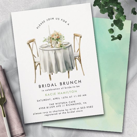 Invitation Vert aquarelle | Joli Brunch nuptial moderne