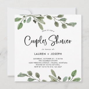 Invitation Vert aquarelle simple   Douche Couples