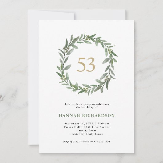 Invitation Vert aquarelle simple | N'importe quel numéro Anni (Devant)