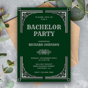 Invitation Vert Argent Art Déco Enterrement de Vie de Garçon