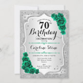 Invitation Vert Argent Élégant Floral 70e anniversaire (Devant)