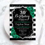 Invitation Vert Argent Noir Floral 30e anniversaire<br><div class="desc">Invitation de fête du 60e anniversaire. Elégant design floral vert émeraude avec faux parties scintillant argent et rose. Fonctionne avec des rayures noir et blanc et une police de script. Idéal pour une célébration anniversaire féminine élégante. Peut être customisé pour n'importe quel âge ! Invitations Zazzle imprimées ou téléchargement instantané...</div>