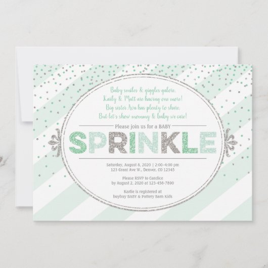 invitation vert argent vert pour bébé neutre pour  (Devant)