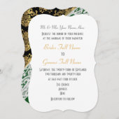 Invitation Vert avec dentelle blanche or mariage damassé (Devant / Derrière)