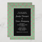 Invitation Vert avec Mariage Pois rose (Devant / Derrière)
