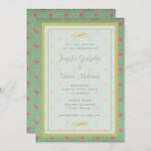 Invitation Vert avec Mariage Pois rose (Devant / Derrière)