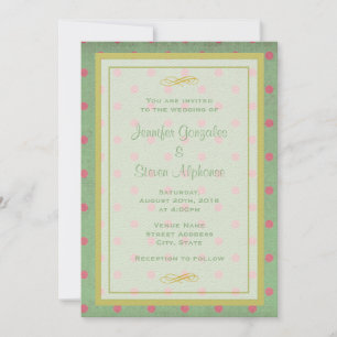 Invitation Vert avec Mariage Pois rose