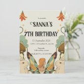 Invitation Vert beige Orange Cute Fairy tail lapin Anniversai (Debout devant)