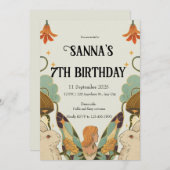 Invitation Vert beige Orange Cute Fairy tail lapin Anniversai (Devant / Derrière)