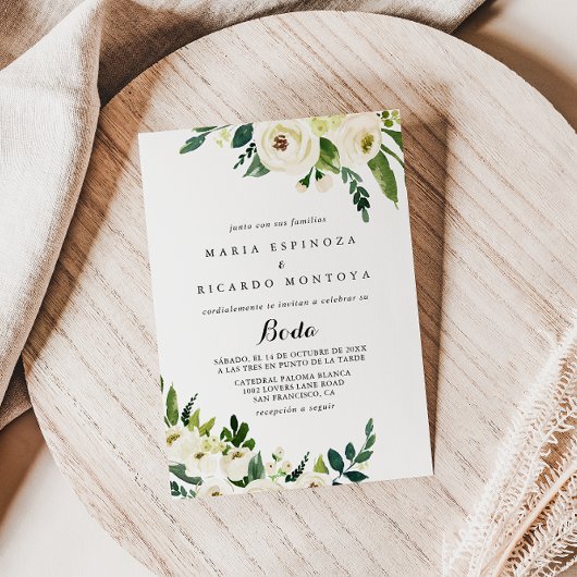 Invitation Vert Blanc Automne Floral Mariage espagnol