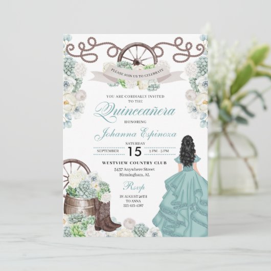 Invitation Vert Blanc Cactus Bottes Occidentales Charra Quinc (Debout devant)