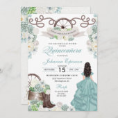 Invitation Vert Blanc Cactus Bottes Occidentales Charra Quinc (Devant / Derrière)