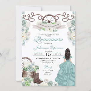 Invitation Vert Blanc Cactus Bottes Occidentales Charra Quinc