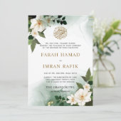 Invitation Vert Blanc Floral Or islamique Mariage musulman (Debout devant)