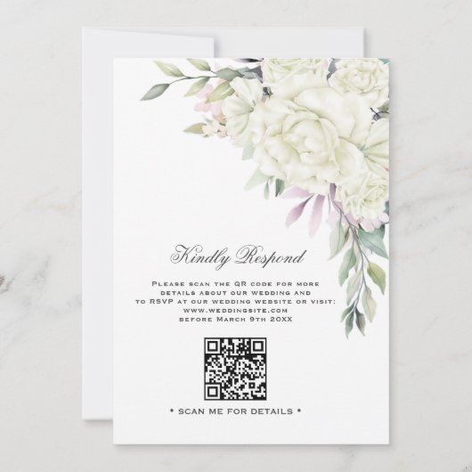 Invitation Vert Blanc Floral QR Code Mariage musulman (Dos)