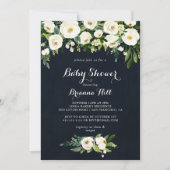 Invitation Vert blanc Floral Royal Blue Baby shower (Devant)