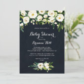 Invitation Vert blanc Floral Royal Blue Baby shower (Debout devant)