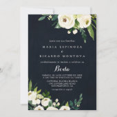 Invitation Vert Blanc Floral Royal Blue Espagnol Mariage (Devant)
