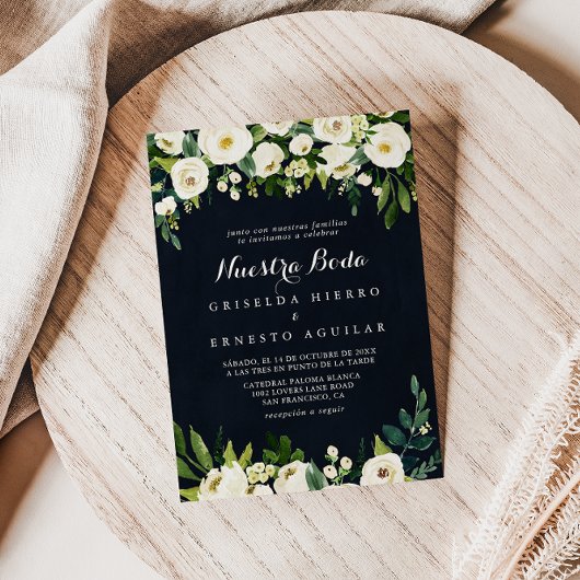 Invitation Vert Blanc Floral Royal Blue Nuestra Boda Mariage
