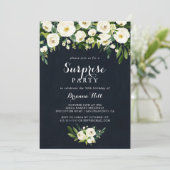 Invitation Vert Blanc Floral Royal Blue Surprise Party (Debout devant)