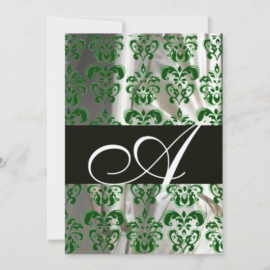 INVITATION VERT BLANC NOIR SOIE DAMAS MONOGRAMME OR (Devant)
