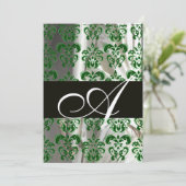 INVITATION VERT BLANC NOIR SOIE DAMAS MONOGRAMME OR (Debout devant)