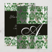 INVITATION VERT BLANC NOIR SOIE DAMAS MONOGRAMME OR (Devant / Derrière)