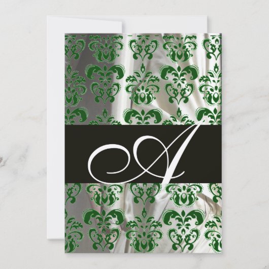 INVITATION VERT BLANC NOIR SOIE DAMASK MONOGRAM OR (Devant)