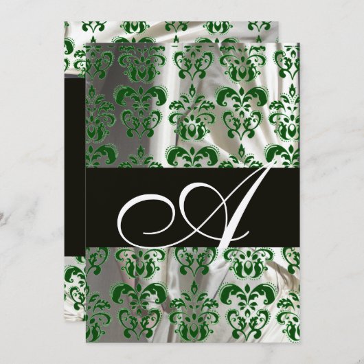 INVITATION VERT BLANC NOIR SOIE DAMASK MONOGRAM OR (Devant / Derrière)