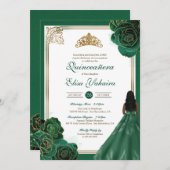 Invitation Vert Blanc Or Rose Royal Elegant Quinceanera (Devant / Derrière)