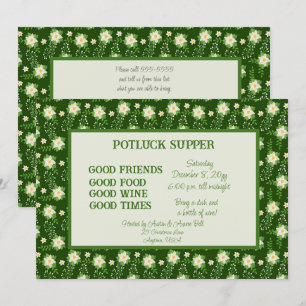 Invitation Vert blanc Poinsettia Noël POT LUCK Cène